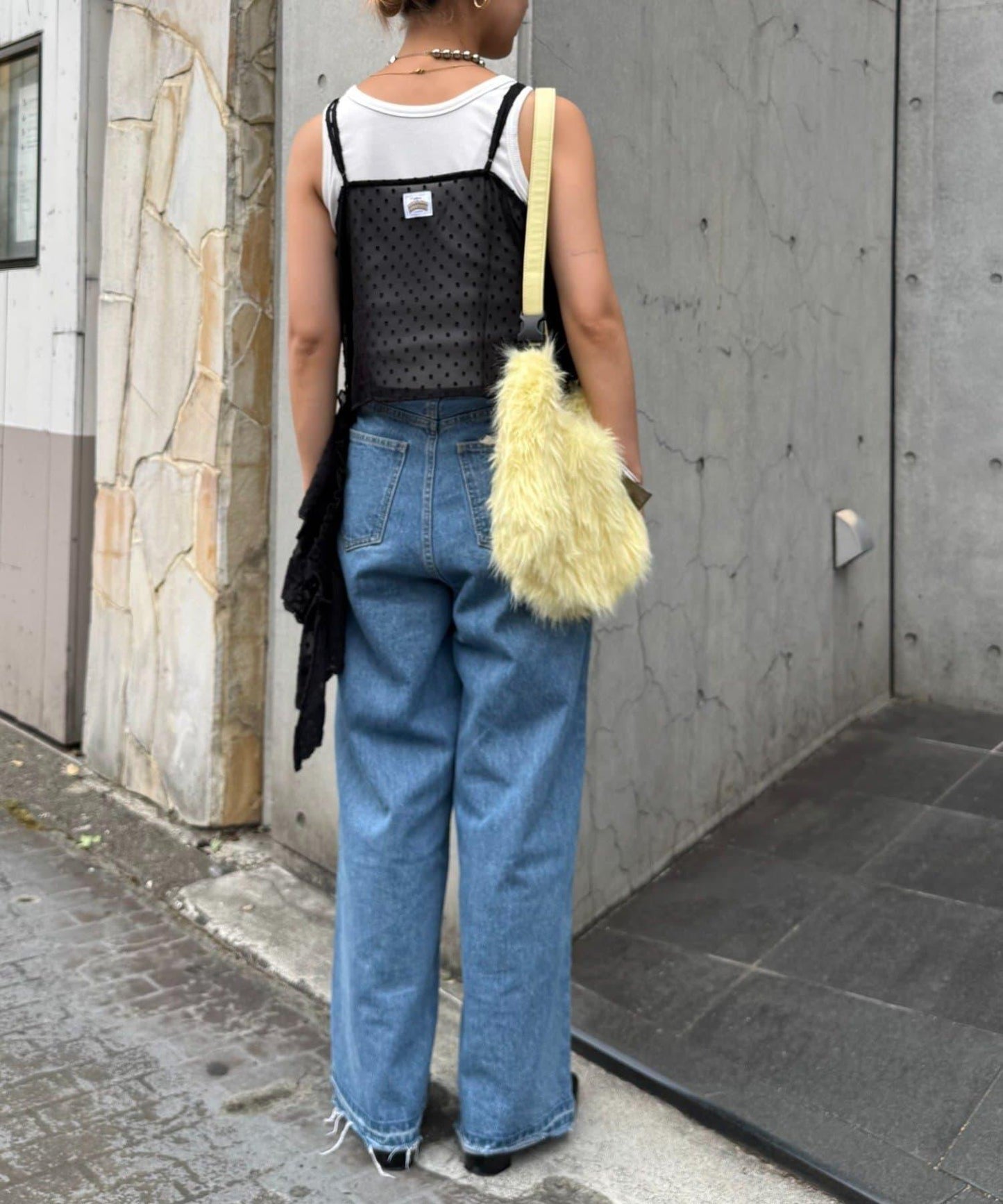 H.S不對稱荷葉邊圓點蕾絲吊帶