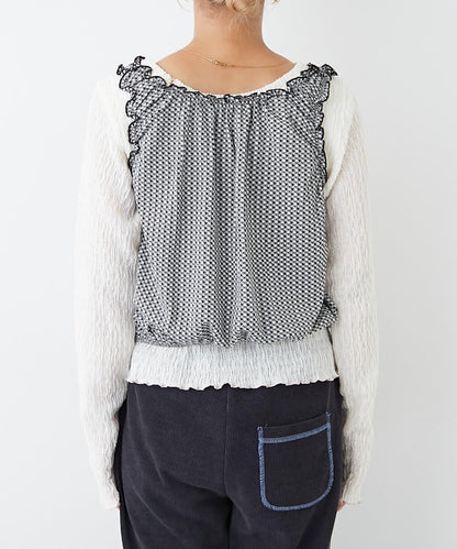 H.S格子印花氣球袖上衣套裝