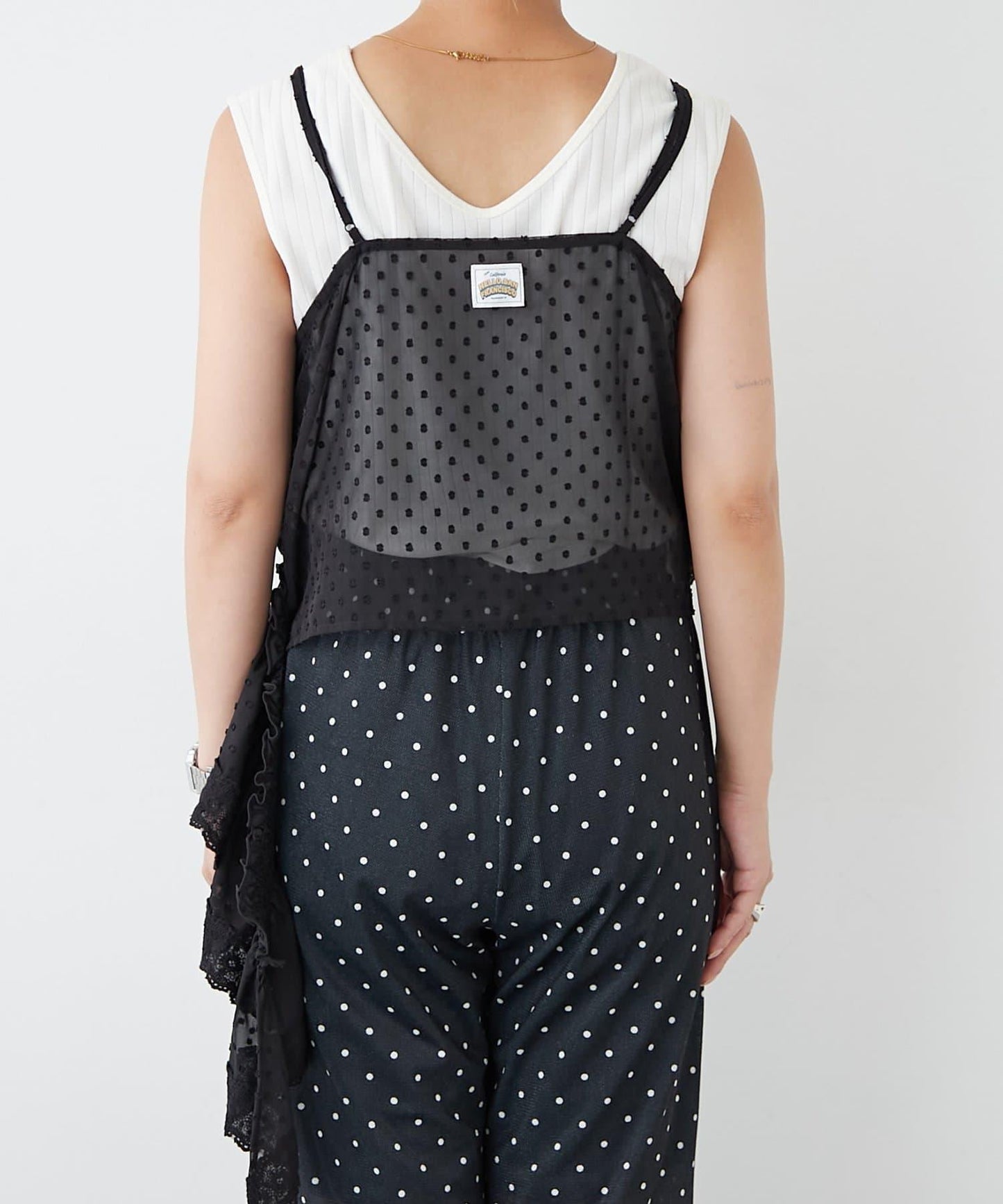 H.S不對稱荷葉邊圓點蕾絲吊帶