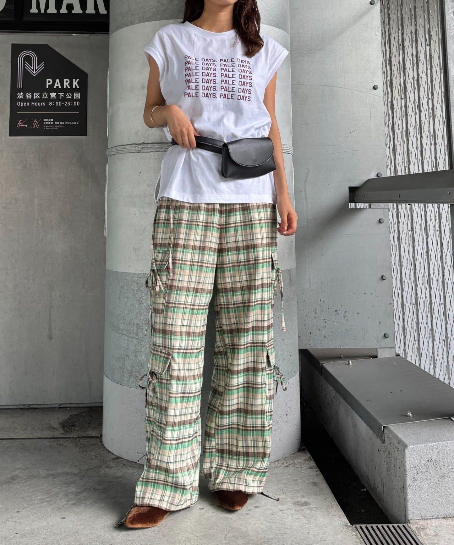 H.S格子印花貨物褲