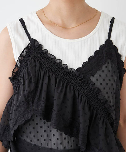 H.S不對稱荷葉邊圓點蕾絲吊帶