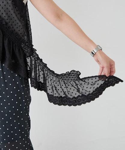 H.S不對稱荷葉邊圓點蕾絲吊帶