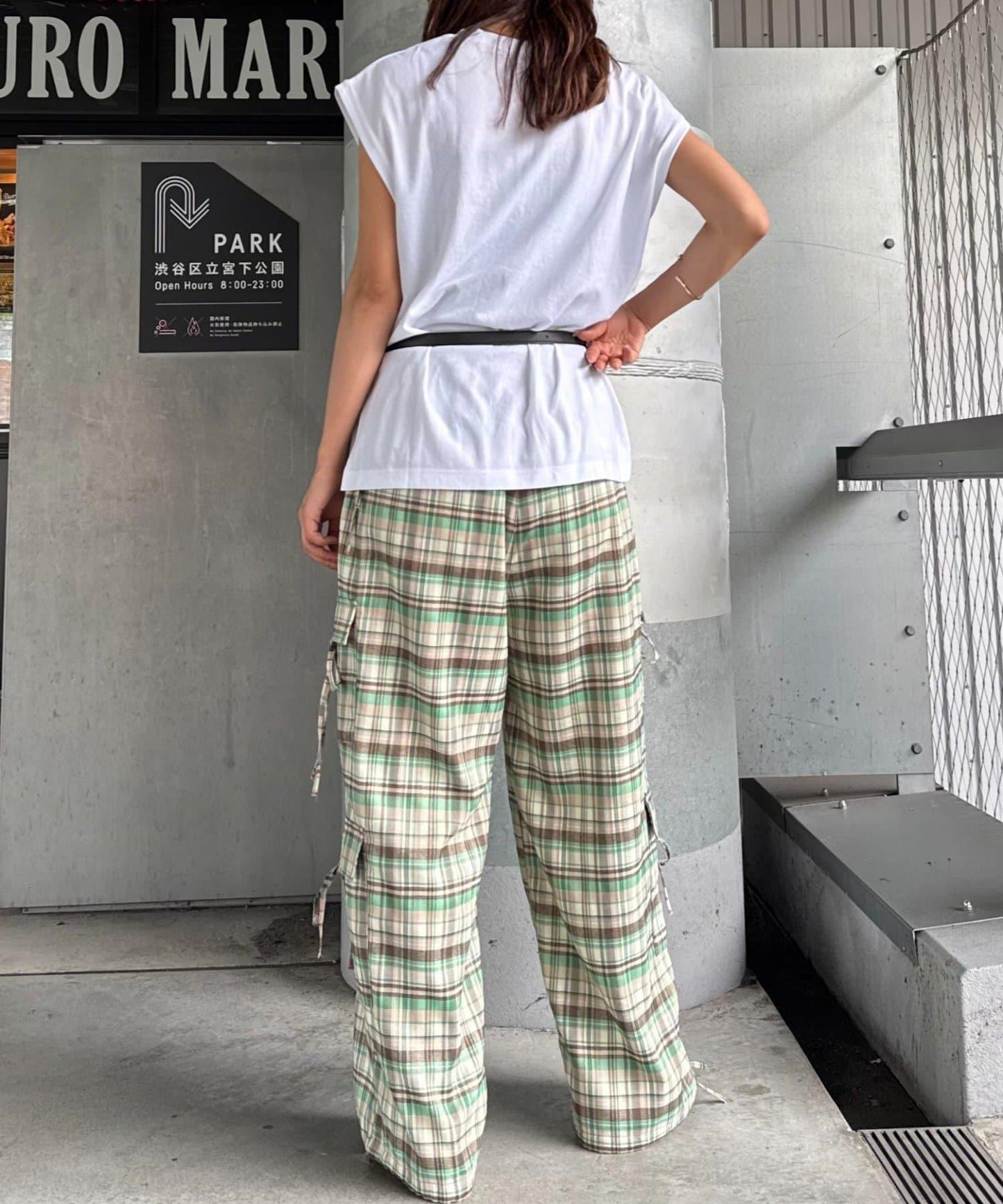 H.S格子印花貨物褲