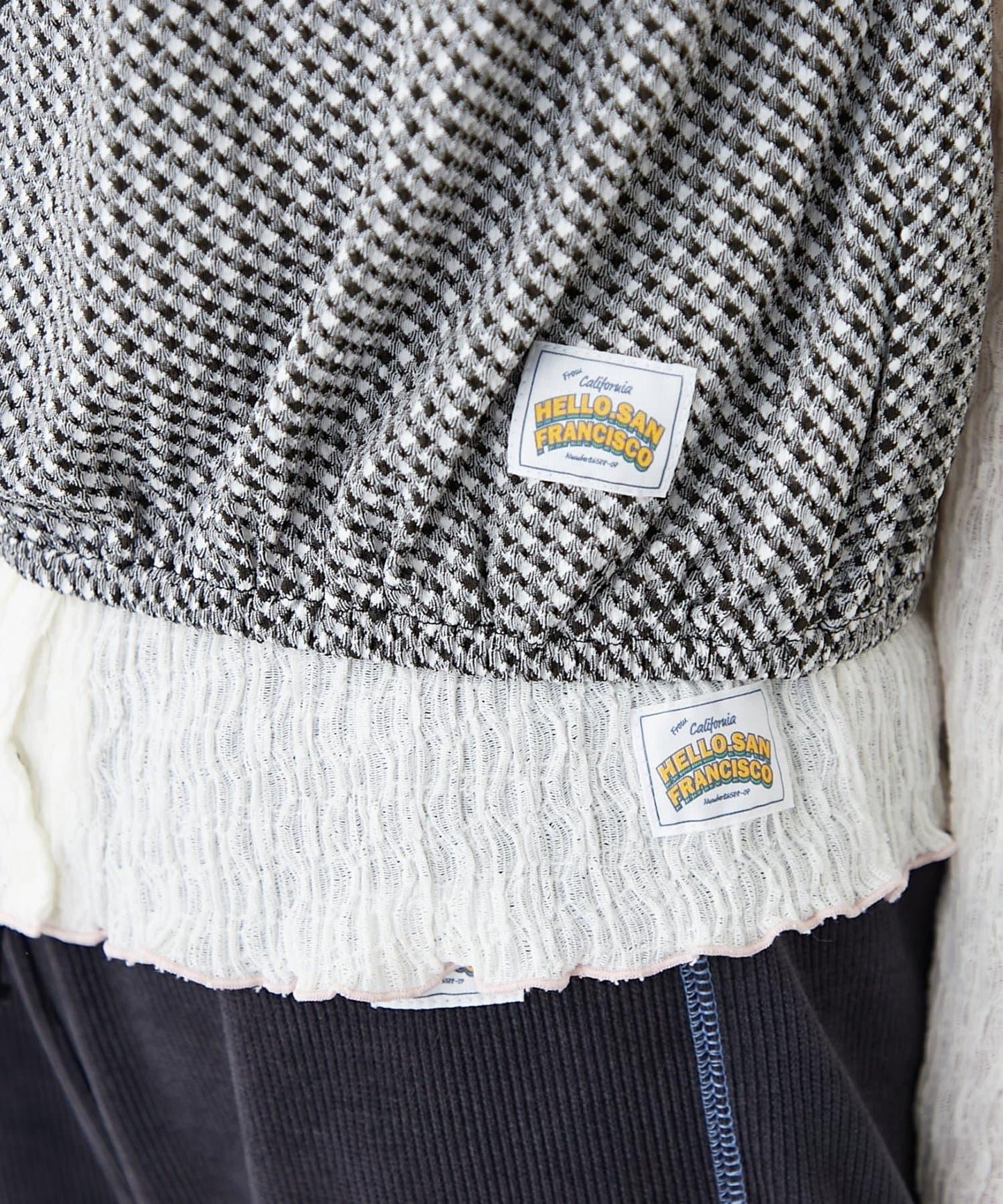 H.S格子印花氣球袖上衣套裝