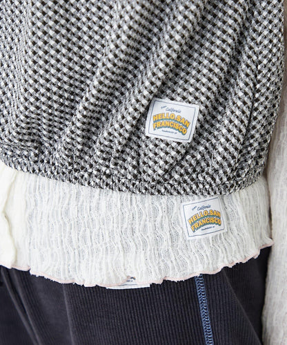 H.S格子印花氣球袖上衣套裝