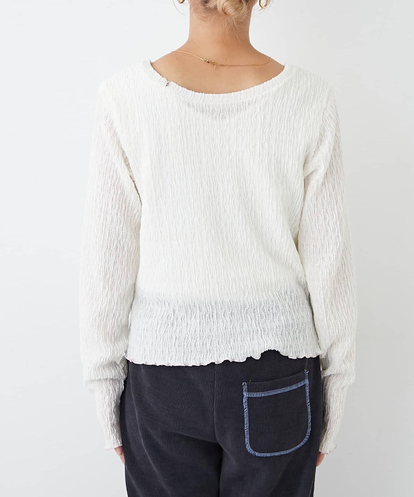 H.S格子印花氣球袖上衣套裝