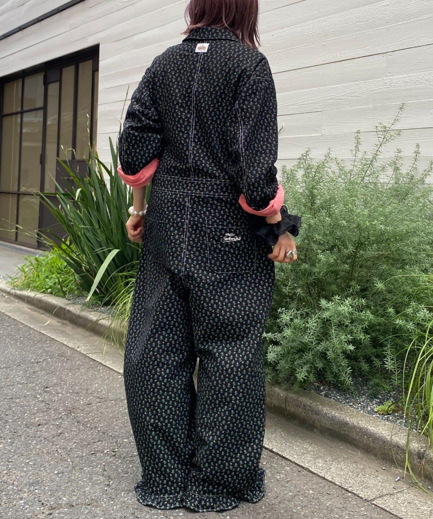 H.S花卉印花下襬荷葉邊連體褲裝