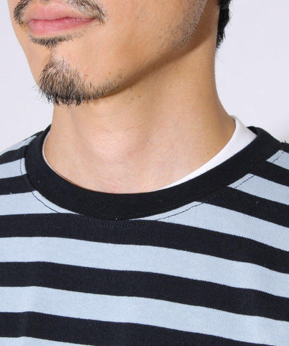 【配色線條突顯差異】條紋袖帶短袖T-shirt
