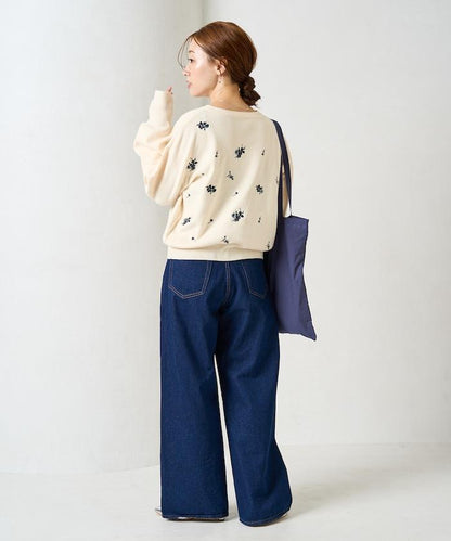 花朵刺繡圓領針織開衫