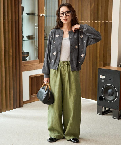 花朵刺繡圓領針織開衫