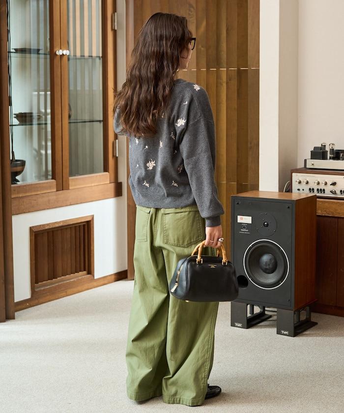 花朵刺繡圓領針織開衫