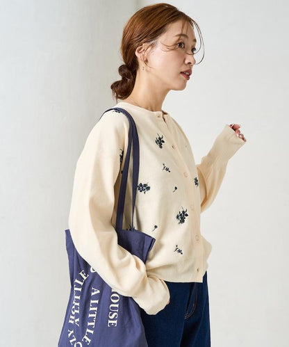 花朵刺繡圓領針織開衫