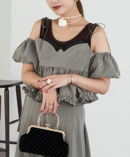 【Ciaopanic】【Lumé】一字肩荷葉邊吊帶上衣