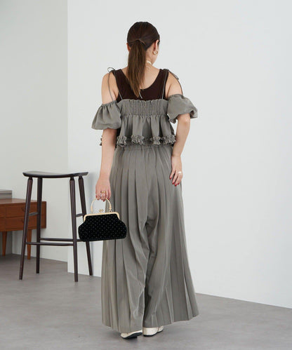 【Ciaopanic】【Lumé】一字肩荷葉邊吊帶上衣