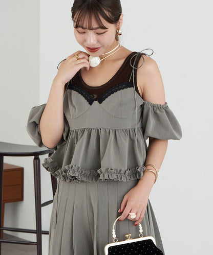 【Ciaopanic】【Lumé】一字肩荷葉邊吊帶上衣