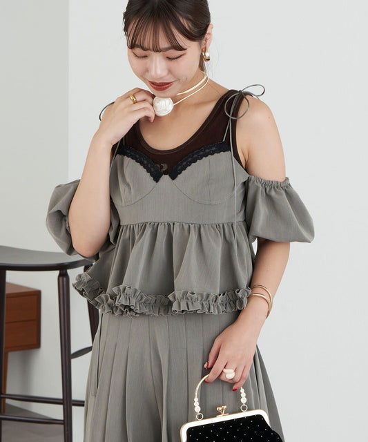 【Ciaopanic】【Lumé】一字肩荷葉邊吊帶上衣