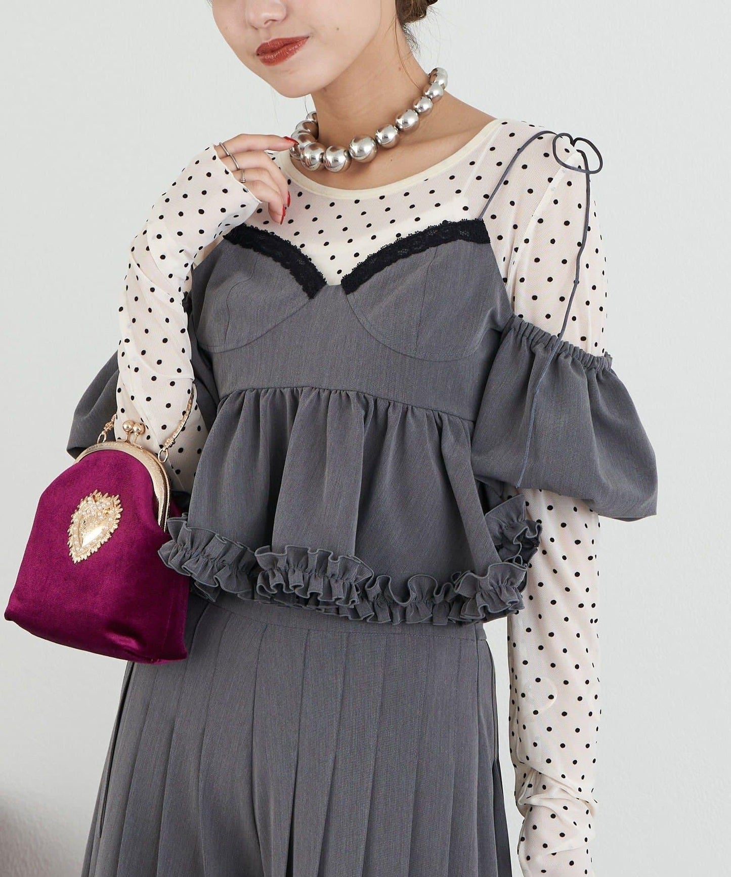 【Ciaopanic】【Lumé】一字肩荷葉邊吊帶上衣