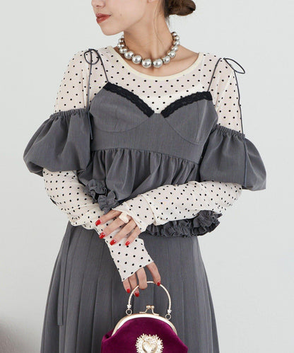 【Ciaopanic】【Lumé】一字肩荷葉邊吊帶上衣