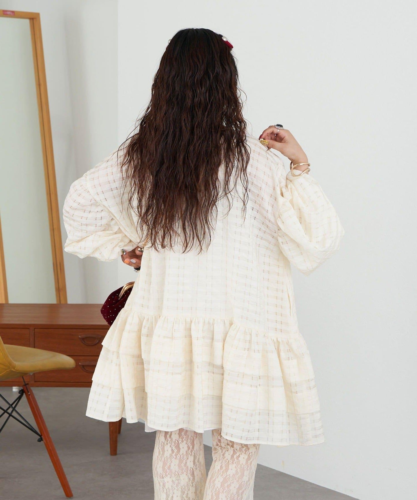 【Ciaopanic】【Lumé】透視格紋寬鬆大廓形迷你連衣裙