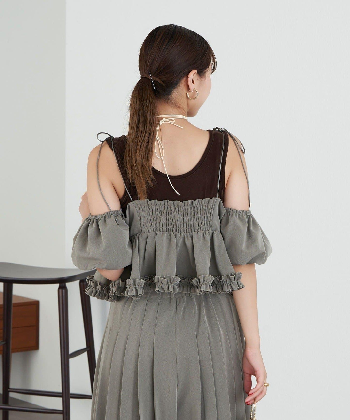 【Ciaopanic】【Lumé】一字肩荷葉邊吊帶上衣