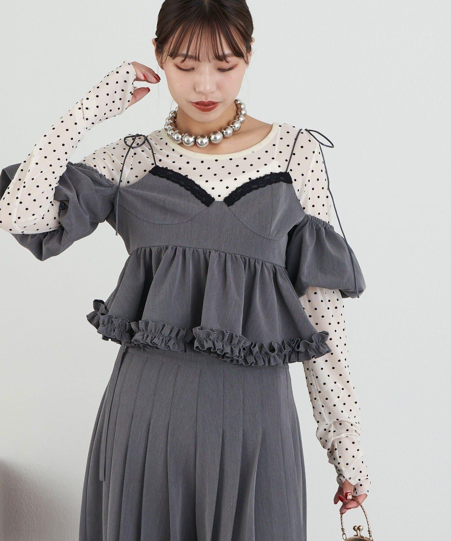 【Ciaopanic】【Lumé】一字肩荷葉邊吊帶上衣