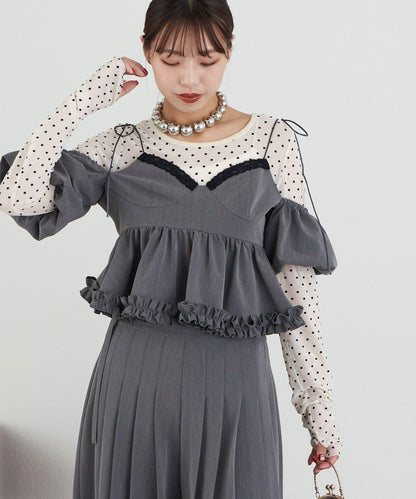 【Ciaopanic】【Lumé】一字肩荷葉邊吊帶上衣