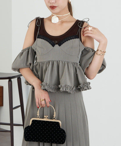 【Ciaopanic】【Lumé】一字肩荷葉邊吊帶上衣