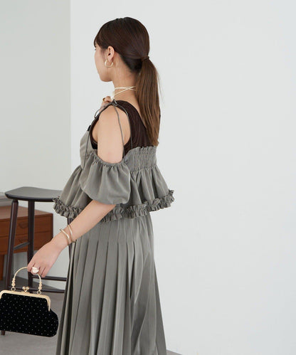 【Ciaopanic】【Lumé】一字肩荷葉邊吊帶上衣