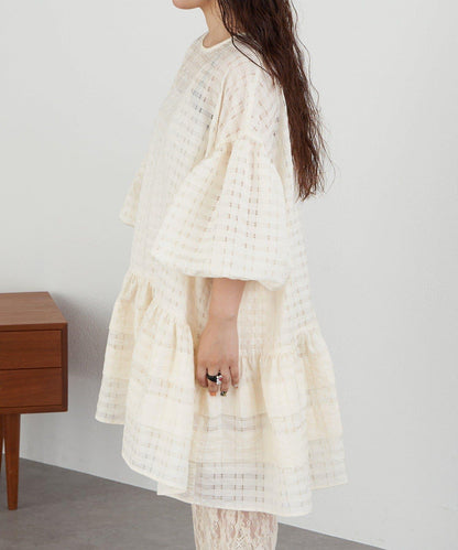 【Ciaopanic】【Lumé】透視格紋寬鬆大廓形迷你連衣裙