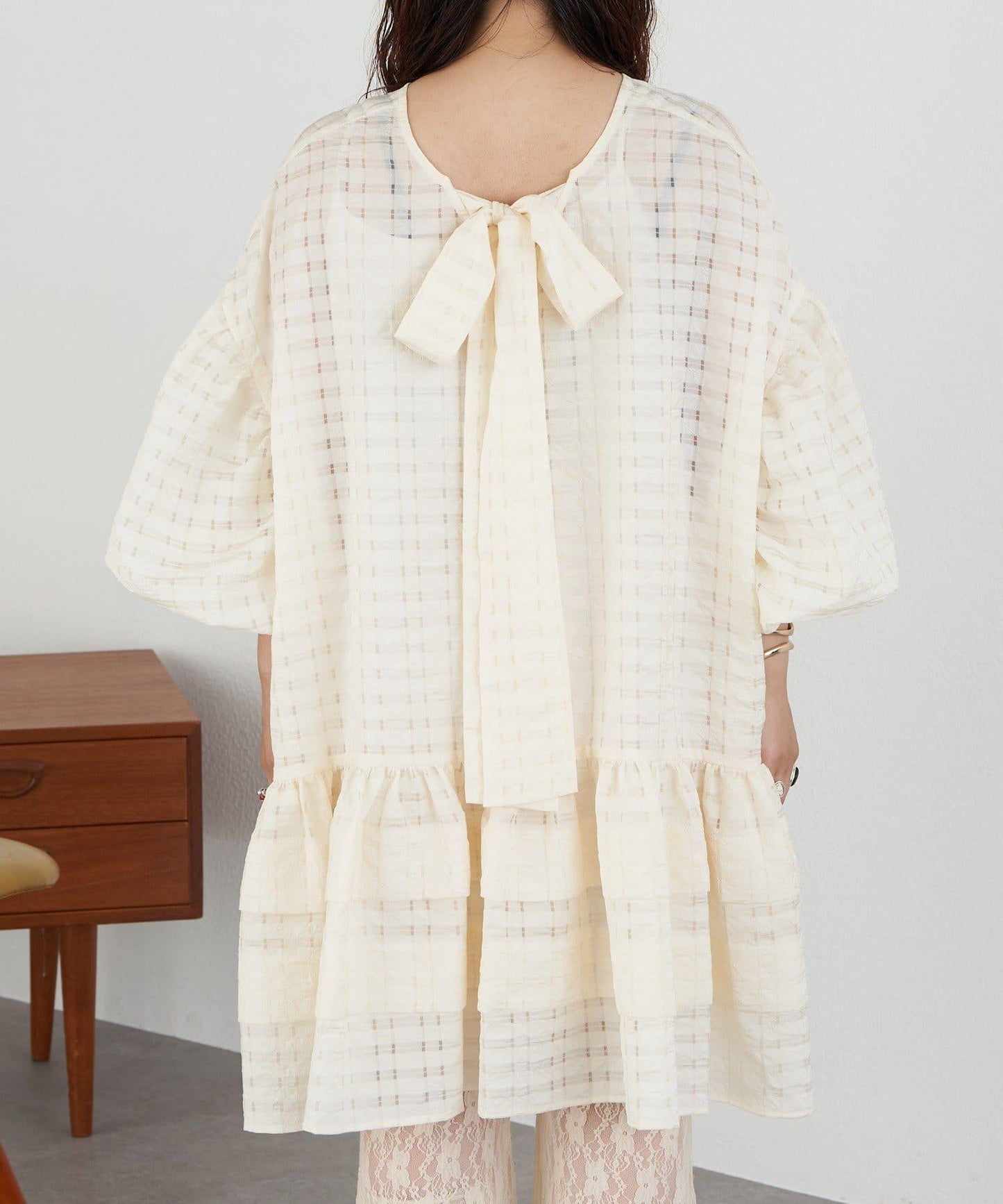 【Ciaopanic】【Lumé】透視格紋寬鬆大廓形迷你連衣裙