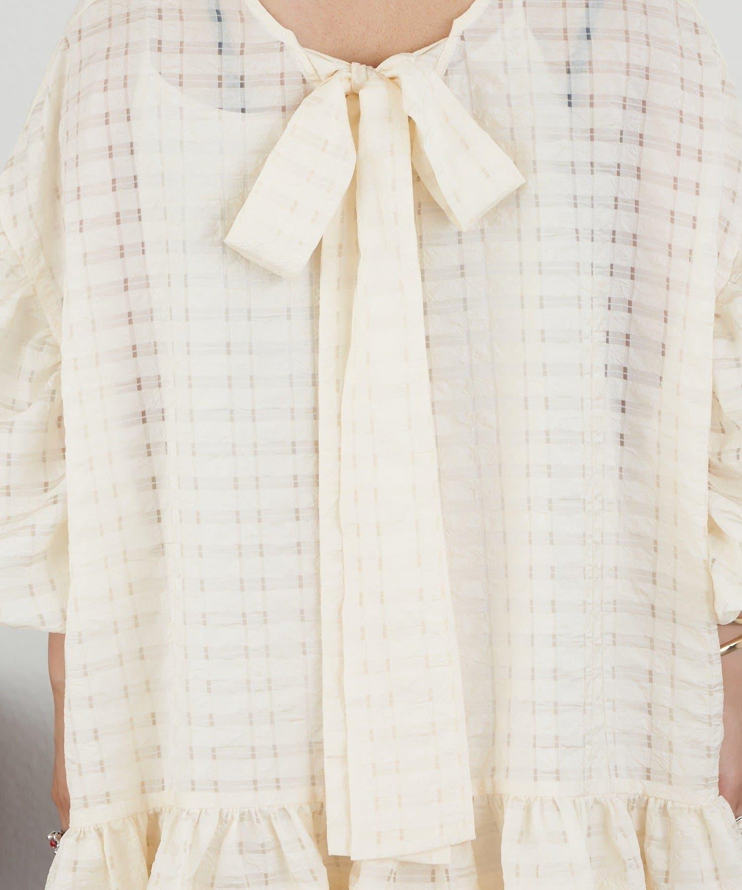 【Ciaopanic】【Lumé】透視格紋寬鬆大廓形迷你連衣裙