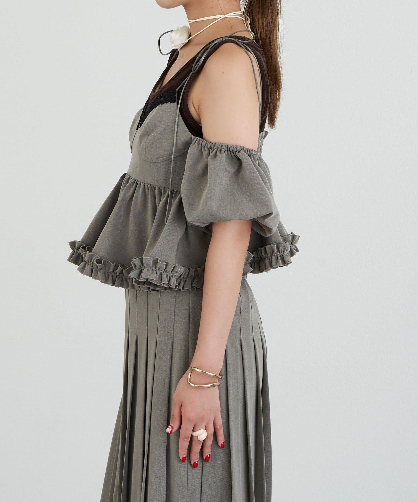 【Ciaopanic】【Lumé】一字肩荷葉邊吊帶上衣