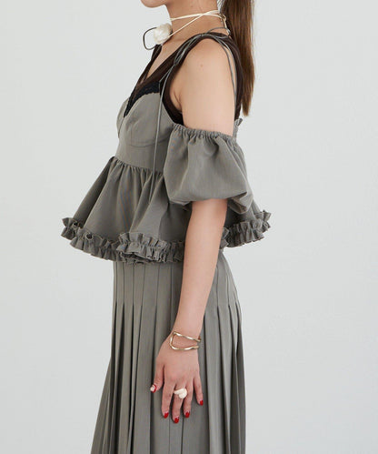 【Ciaopanic】【Lumé】一字肩荷葉邊吊帶上衣