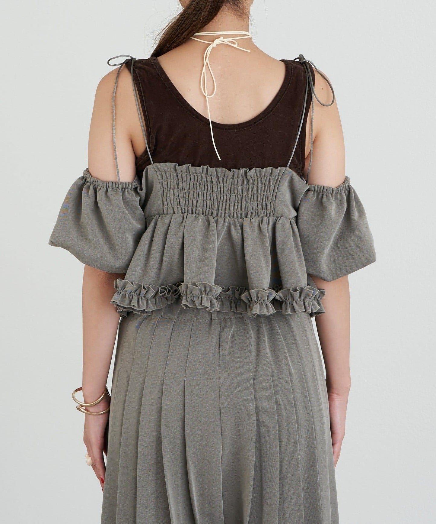 【Ciaopanic】【Lumé】一字肩荷葉邊吊帶上衣