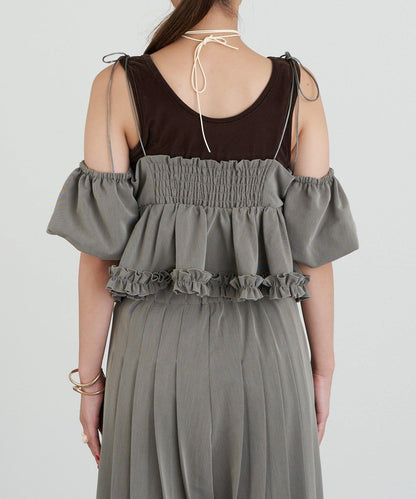 【Ciaopanic】【Lumé】一字肩荷葉邊吊帶上衣