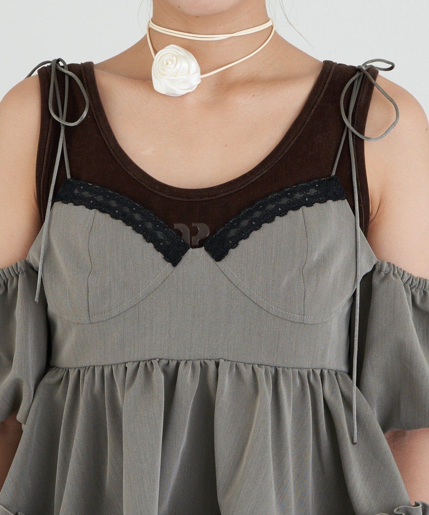 【Ciaopanic】【Lumé】一字肩荷葉邊吊帶上衣