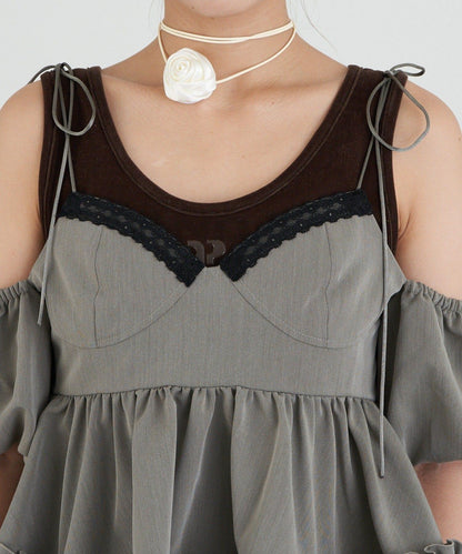 【Ciaopanic】【Lumé】一字肩荷葉邊吊帶上衣