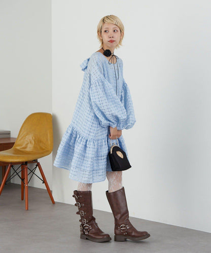 【Ciaopanic】【Lumé】透視格紋寬鬆大廓形迷你連衣裙