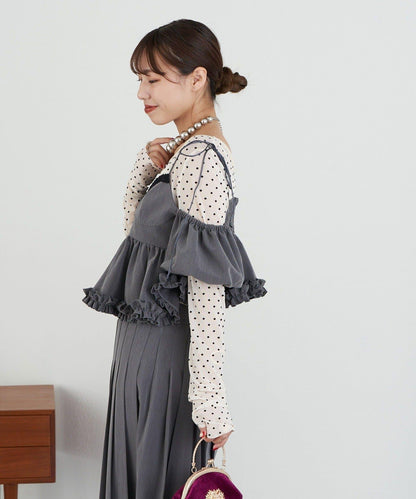 【Ciaopanic】【Lumé】一字肩荷葉邊吊帶上衣