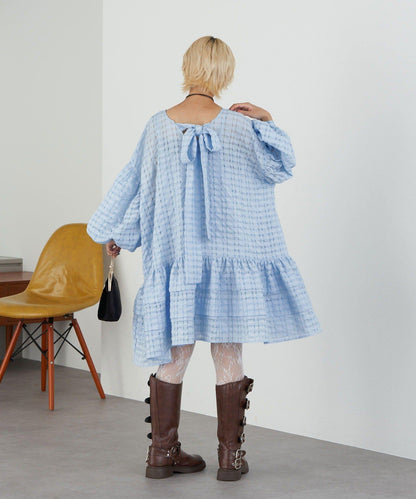 【Ciaopanic】【Lumé】透視格紋寬鬆大廓形迷你連衣裙