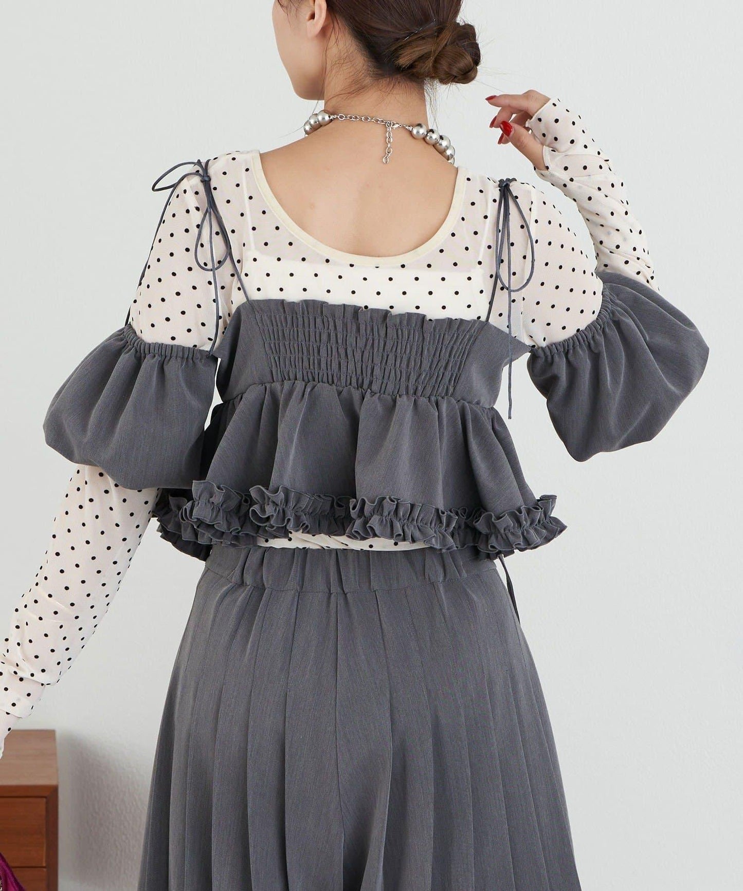 【Ciaopanic】【Lumé】一字肩荷葉邊吊帶上衣