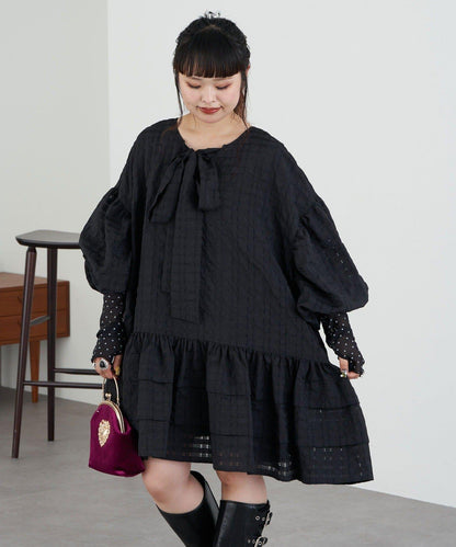 【Ciaopanic】【Lumé】透視格紋寬鬆大廓形迷你連衣裙