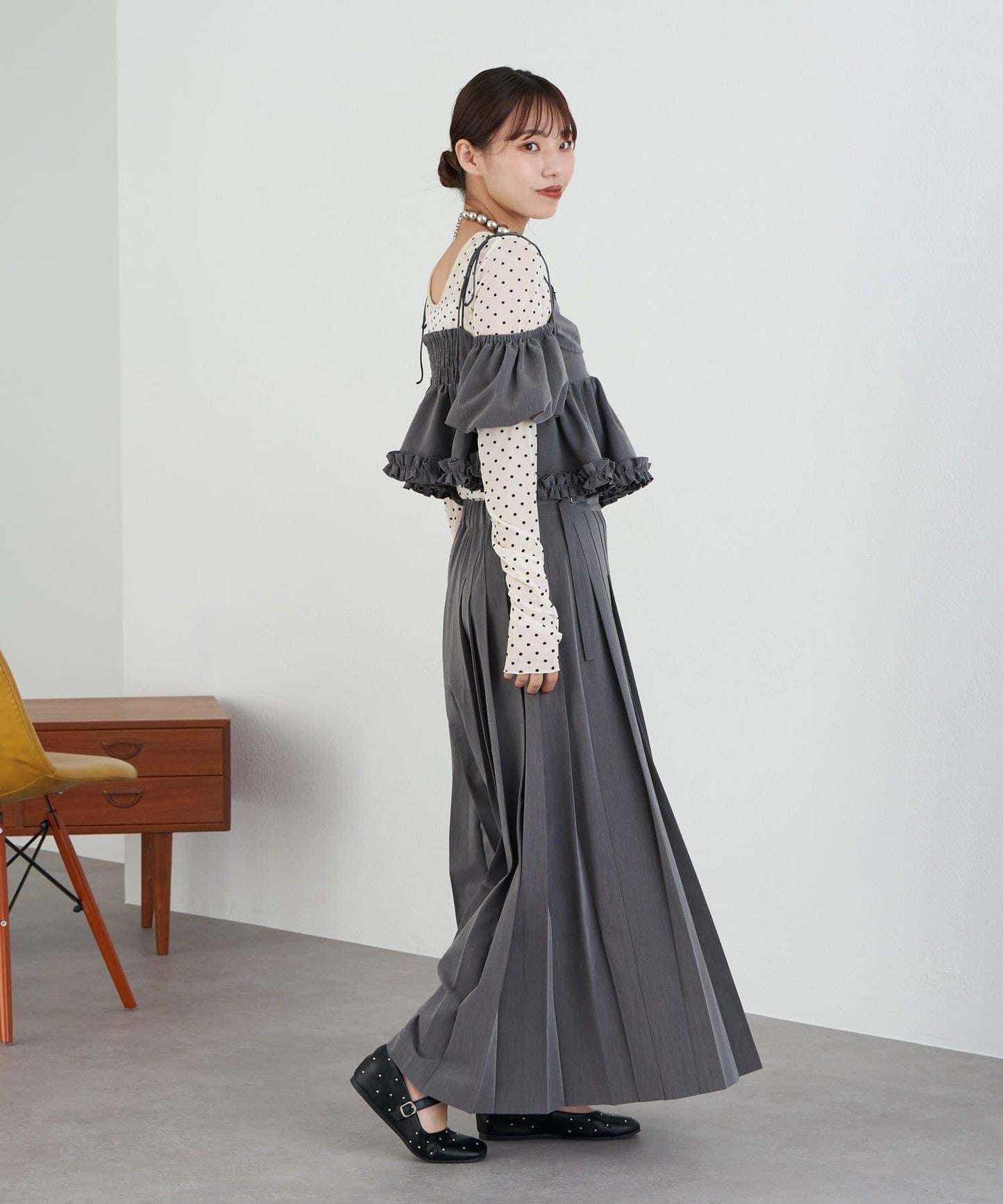 【Ciaopanic】【Lumé】一字肩荷葉邊吊帶上衣