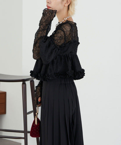 【Ciaopanic】【Lumé】一字肩荷葉邊吊帶上衣