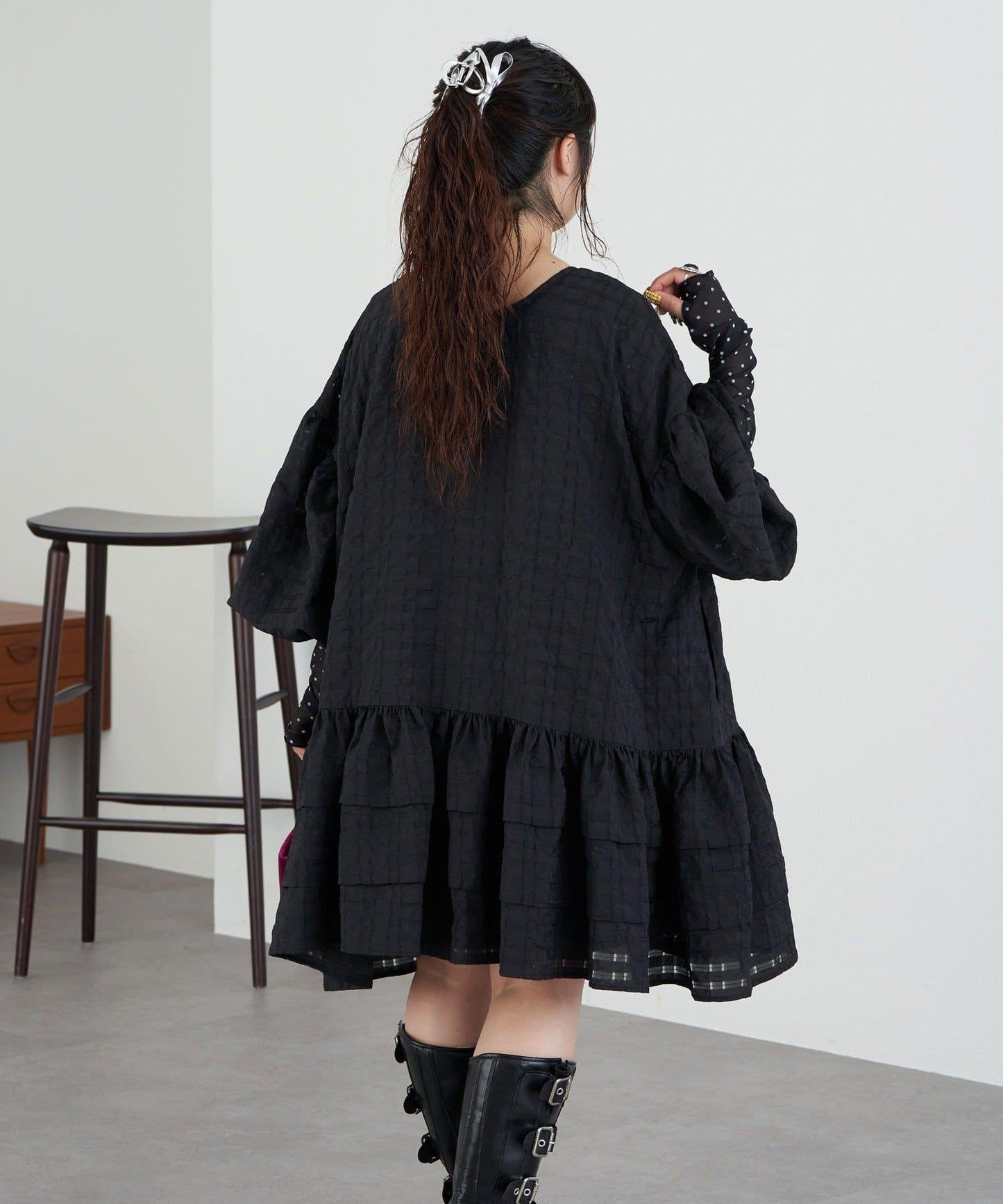 【Ciaopanic】【Lumé】透視格紋寬鬆大廓形迷你連衣裙