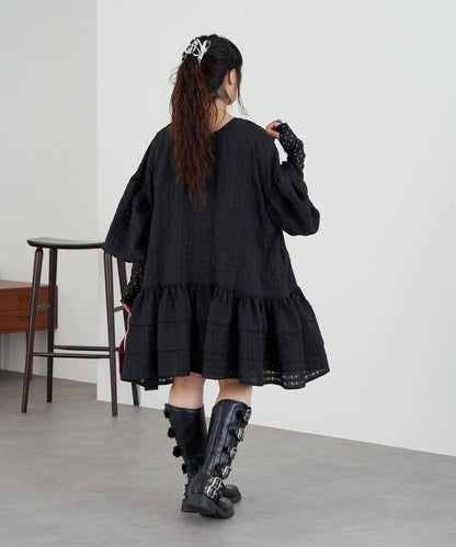 【Ciaopanic】【Lumé】透視格紋寬鬆大廓形迷你連衣裙