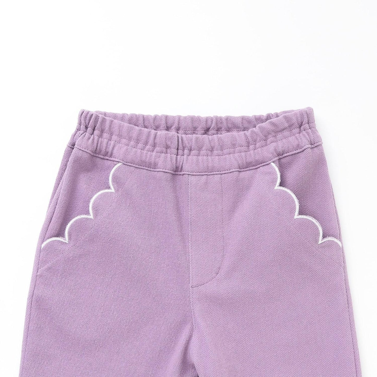 翻邊花邊口袋針織斜紋長褲