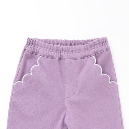 翻邊花邊口袋針織斜紋長褲