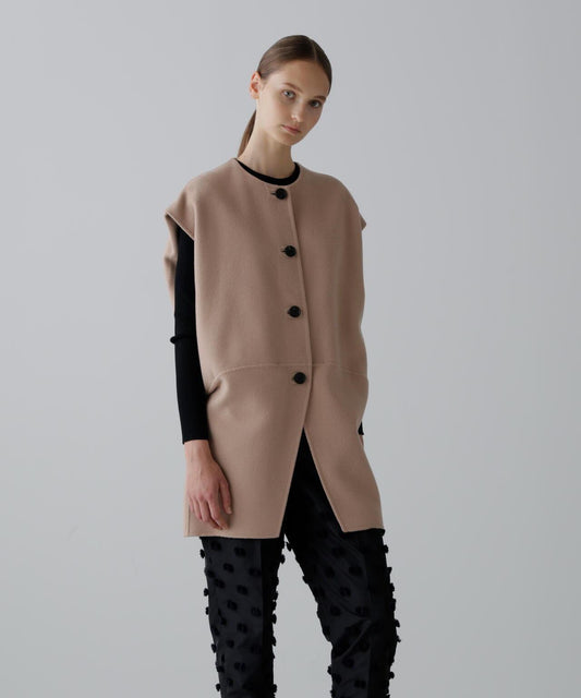 固體羊毛無領開衫