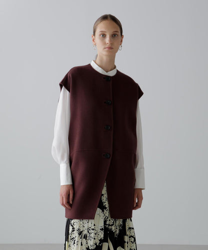 固體羊毛無領開衫